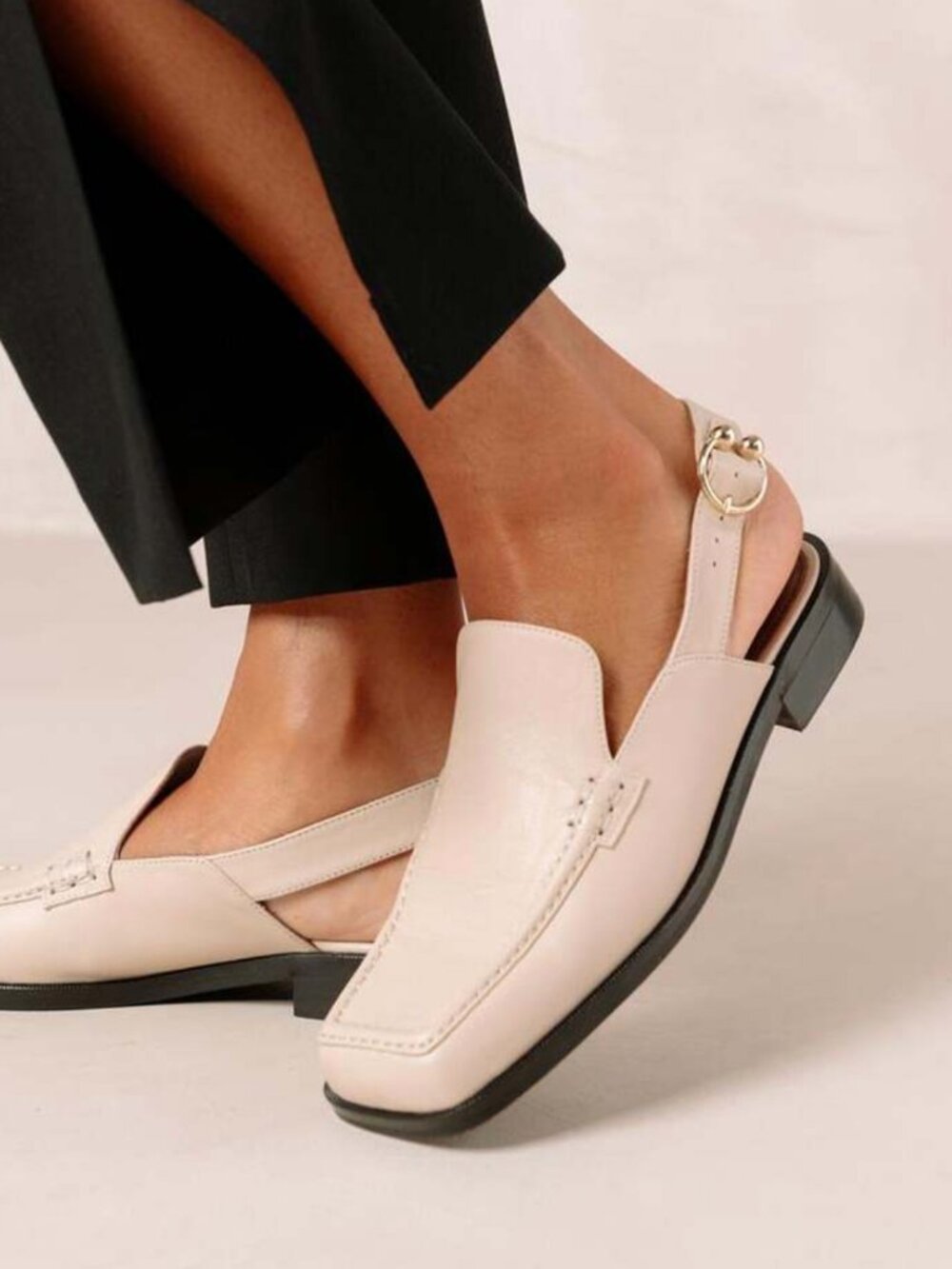 Alohas Abe Slingback Leather Loafer Mules Cream Square Toe Low Heel Size 38 7.5 - Picture 9 of 9